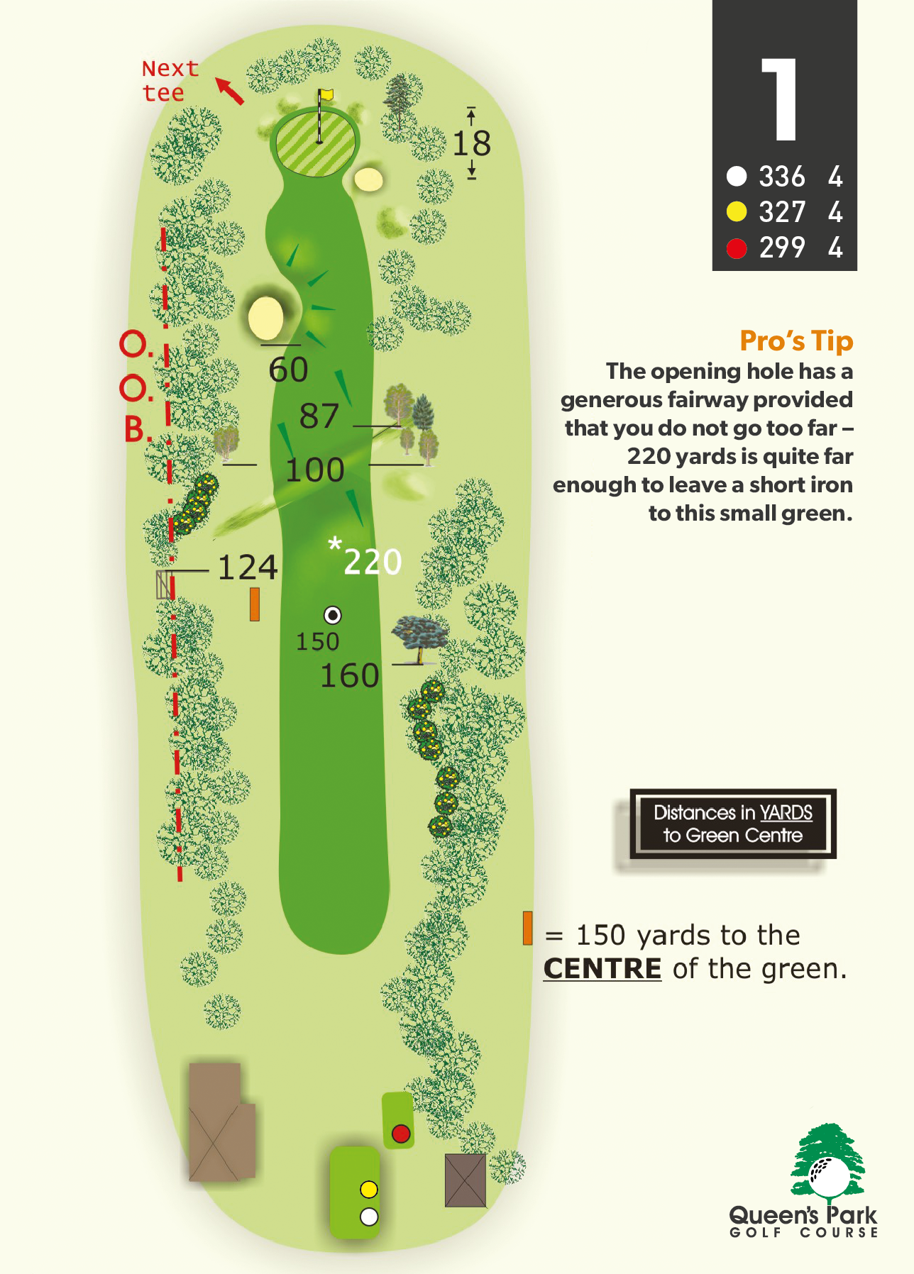 Queens Park Golf Course layout for hole 1