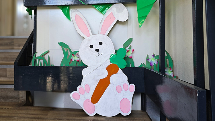 Big cardboard cut out of a rabbit.